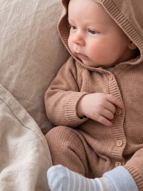 Long-sleeved hooded playsuit for baby boys beige 