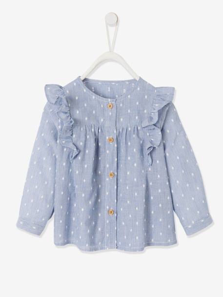 Blouse with Ruffles, for Baby Girls Dark Blue Stripes 