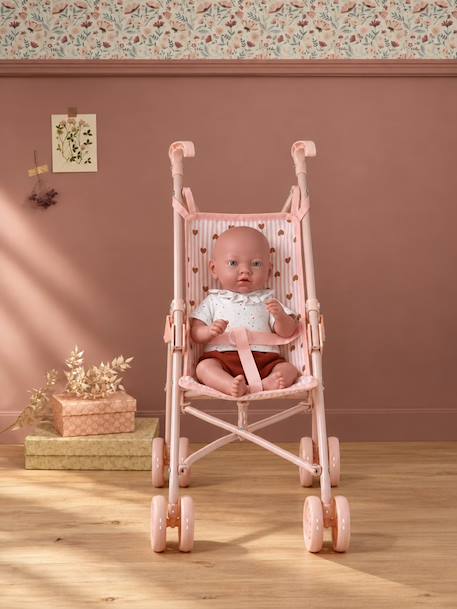 Doll pushchair green+rose 