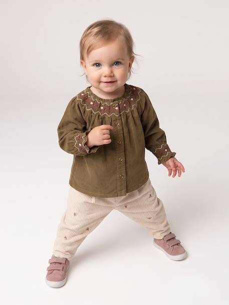 Corduroy blouse for baby girls olive 