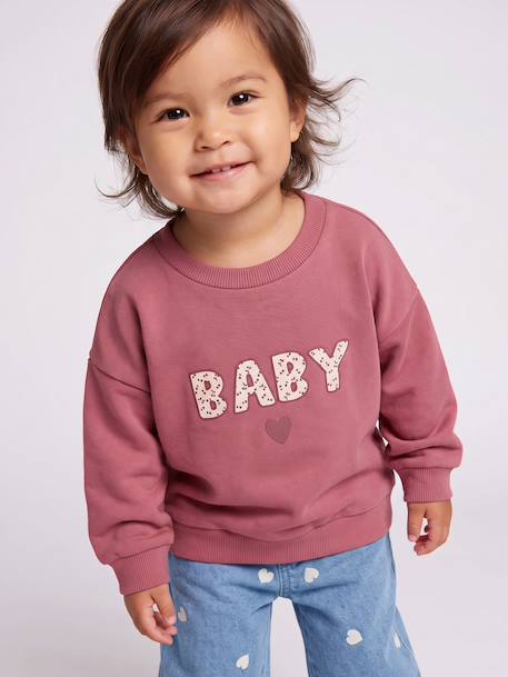 Baby sweatshirt with printed message raspberry pink+rosy+vanilla 