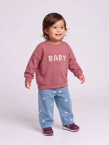Wide-leg jeans with small embroidered hearts denim grey+stone 