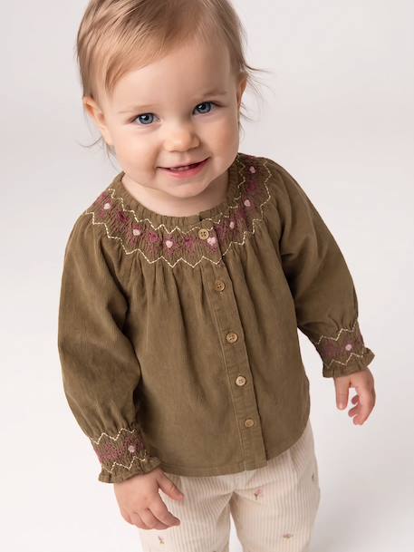 Corduroy blouse for baby girls olive 