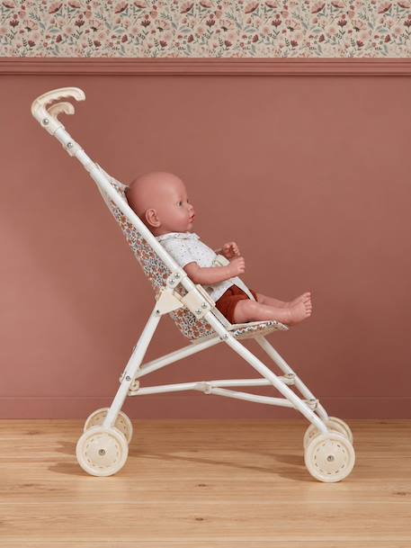 Doll pushchair green+rose+yellow 