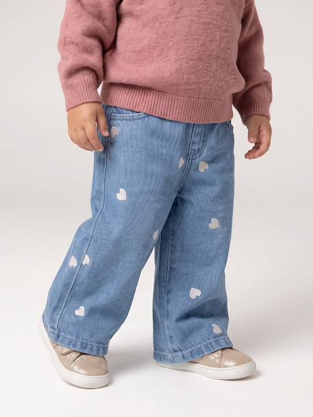 Wide-leg jeans with small embroidered hearts denim grey+stone 