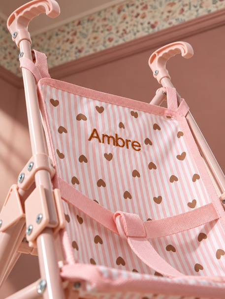 Doll pushchair green+rose 