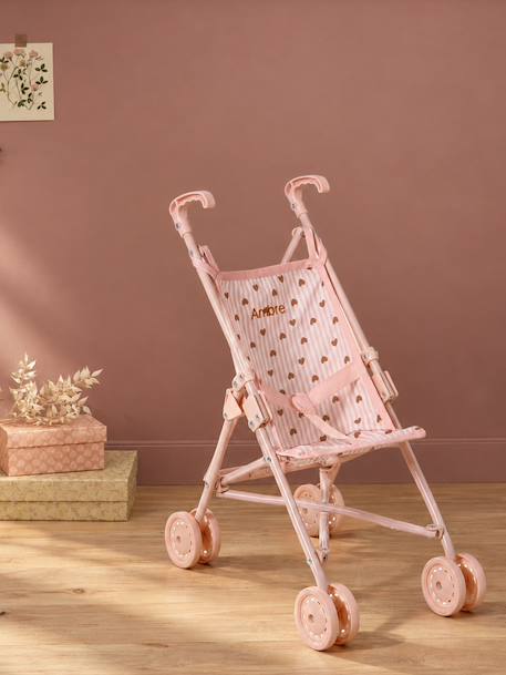 Doll pushchair green+rose 