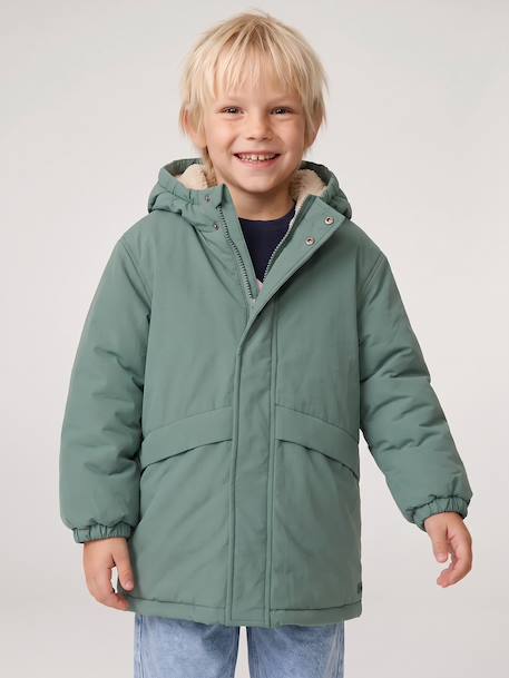 Hooded Sherpa-Lined Parka for Boys black+khaki+sage green+taupe 