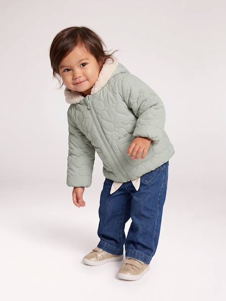Puffer jacket with hat and mittens for baby girls sage green 