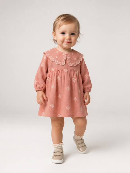 Long-sleeved dress for baby girls apricot 