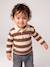 Striped long-sleeved baby polo shirt cocoa+grey blue 