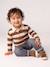 Striped long-sleeved baby polo shirt cocoa+grey blue 