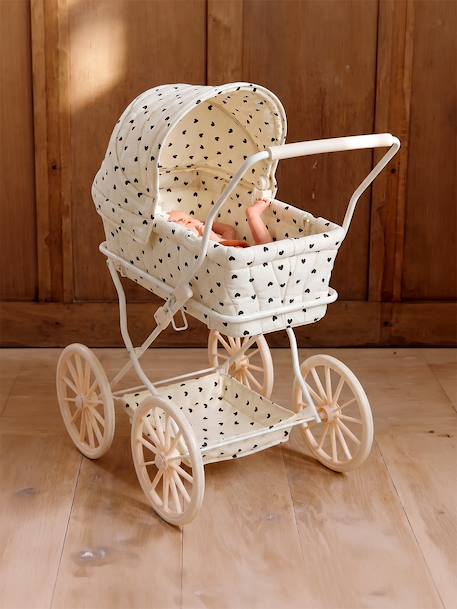 Pram for baby doll black+ecru 