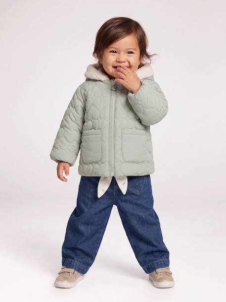 Puffer jacket with hat and mittens for baby girls sage green 