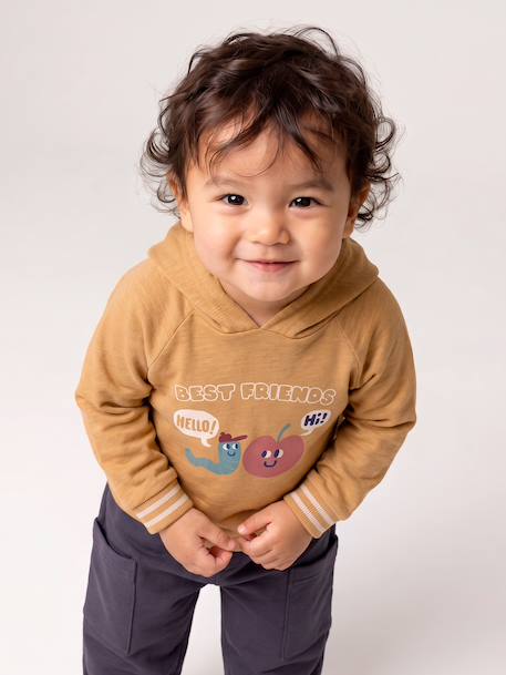 Long-sleeved hooded T-shirt for baby boys ochre 