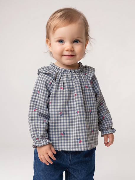 Long-sleeved blouse for baby girls grey blue 
