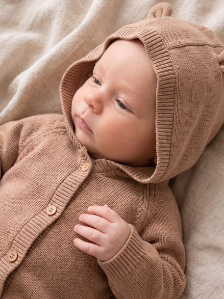 Long-sleeved hooded playsuit for baby boys beige 