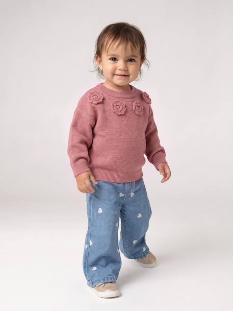 Wide-leg jeans with small embroidered hearts denim grey+stone 
