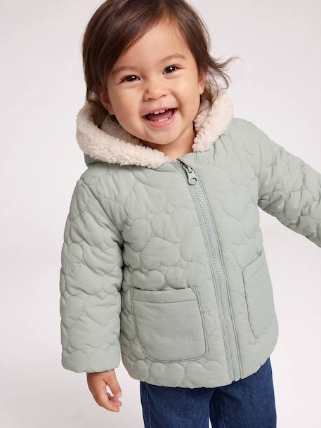 Puffer jacket with hat and mittens for baby girls sage green 