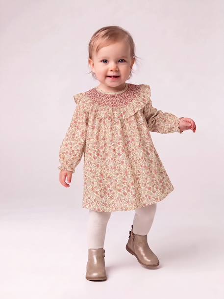 Long-sleeved dress for baby girls ecru 