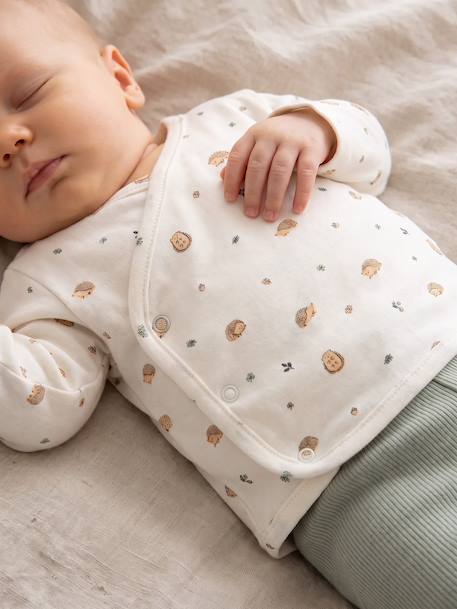 Newborn long-sleeved baby vest cappuccino+ecru+sage green 