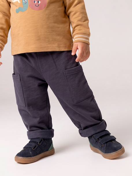 Fleece-lined trousers for baby boys anthracite+olive 