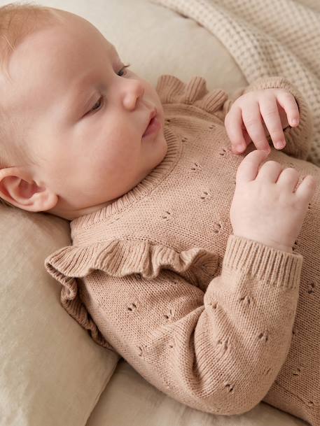 Knitted playsuit for baby girls marl beige 