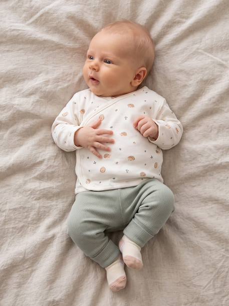 Newborn long-sleeved baby vest cappuccino+ecru+sage green 