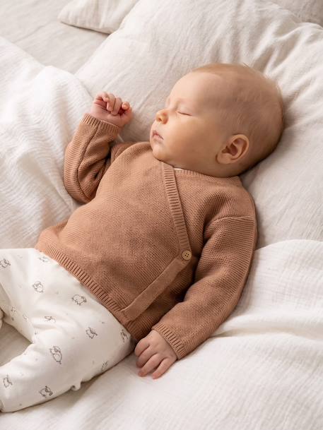 Wrap-Over Cardigan in Wool & Cotton for Babies cappuccino+marl beige+pale pink+sage green+white 