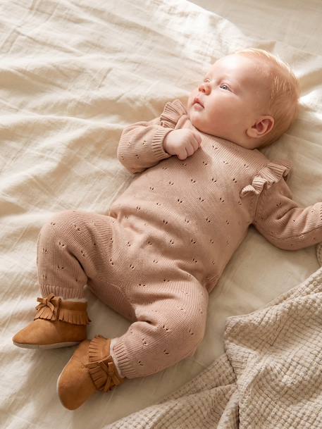 Knitted playsuit for baby girls marl beige 