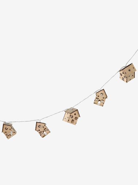 Wooden house LED fairy lights beige 