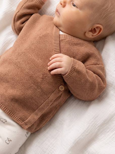 Wrap-Over Cardigan in Wool & Cotton for Babies cappuccino+marl beige+pale pink+sage green+white 