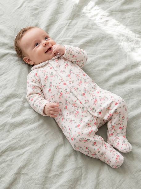 Pack of 2 baby sleepsuits with front opening cappuccino+pale pink+sage green 