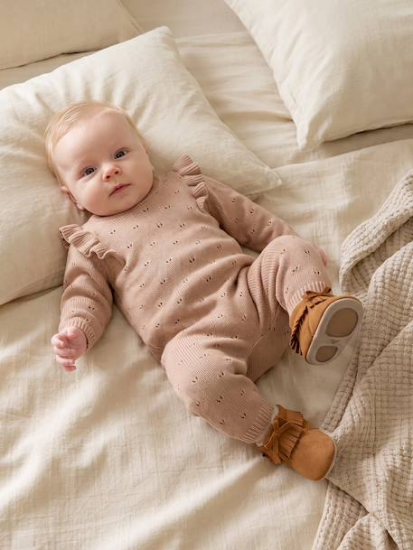Knitted playsuit for baby girls marl beige 