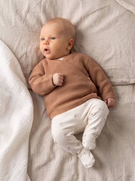 Wrap-Over Cardigan in Wool & Cotton for Babies cappuccino+marl beige+pale pink+sage green+white 