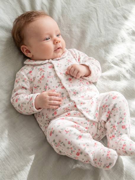 Pack of 2 baby sleepsuits with front opening cappuccino+pale pink+sage green 