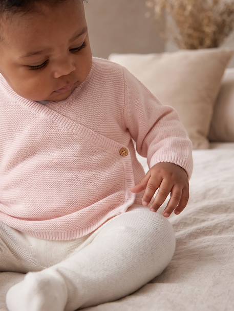 Wrap-Over Cardigan in Wool & Cotton for Babies cappuccino+marl beige+pale pink+sage green+white 