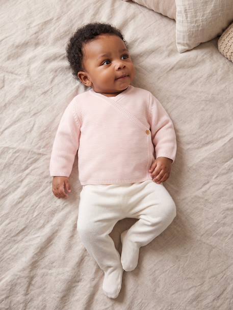 Wrap-Over Cardigan in Wool & Cotton for Babies cappuccino+marl beige+pale pink+sage green+white 
