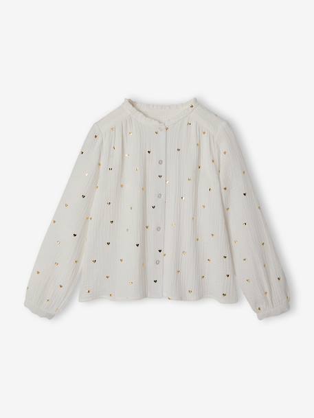 Cotton Gauze Shirt for Girls chambray blue+ecru+gold+mauve+printed white 