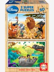 -Set of 2 Wooden Puzzles, 50 Pieces, Disney® Animals Friends, The Lion King + The Jungle Book, by EDUCA