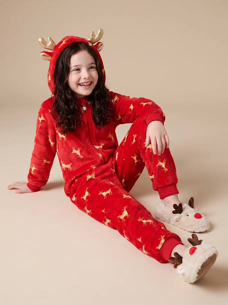 Hooded sleepsuit for girls red 