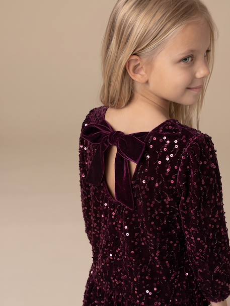 Long-sleeved sequin dress for girls plum 