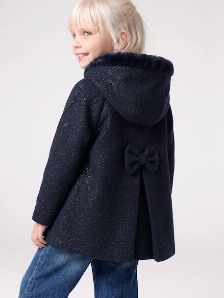 Woollen Fabric Coat with Hood marl beige+navy blue 