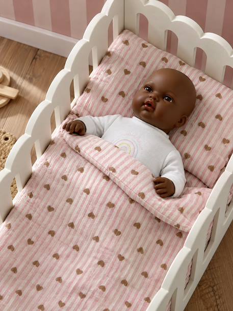 Blanket + Pillow for Dolls, in Cotton Gauze beige+caramel+printed pink+rose+White+yellow 