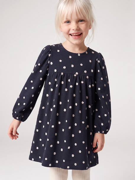 Long-sleeved dress for girls ecru+navy blue 