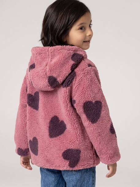 Girls' floral pop hooded sherpa jacket ecru+mauve+vanilla 