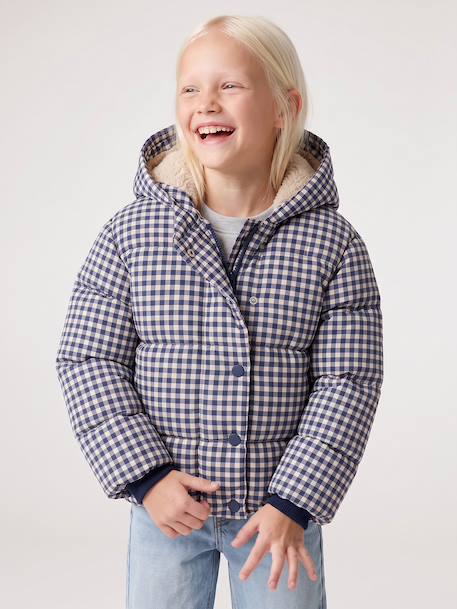 Hooded puffer jacket for girls blue+navy blue 