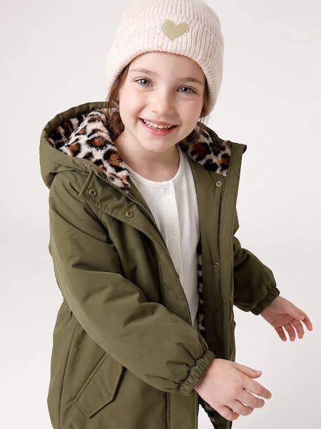 Hooded Parka with Faux Fur Lining for Girls black+camel+dark green+dusky pink+navy blue+plum 