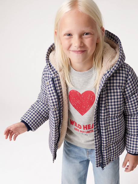Hooded puffer jacket for girls blue+navy blue 