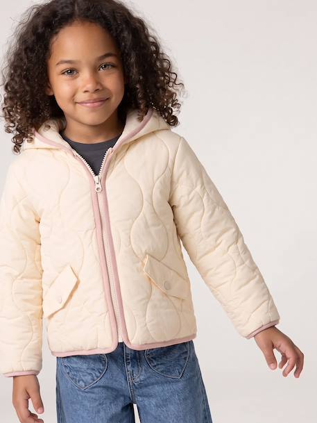 Lightweight puffer jacket for girls dusky pink+vanilla 